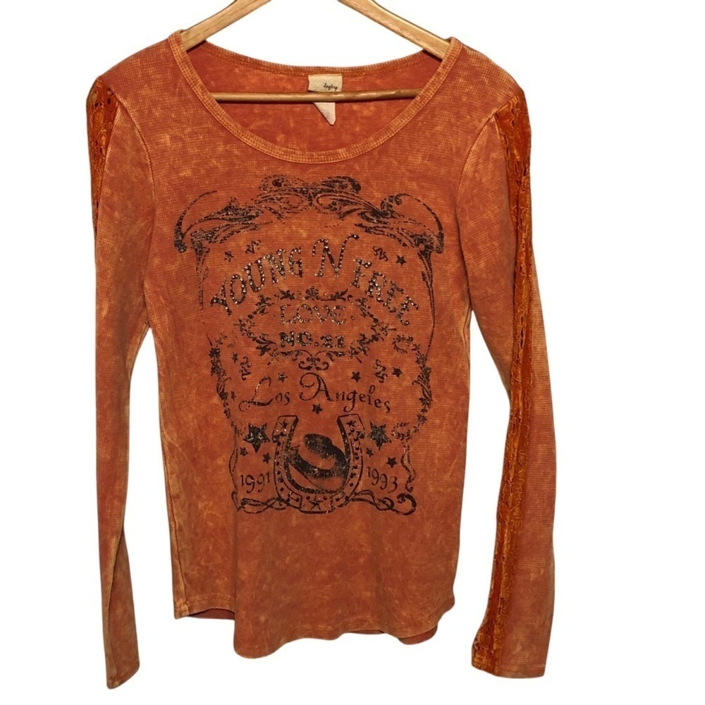 Y2K 90's Vtg Buckle USA Sz M Thermal Top Bling Western Boho Rock Grunge Rodeo - Picture 4 of 11